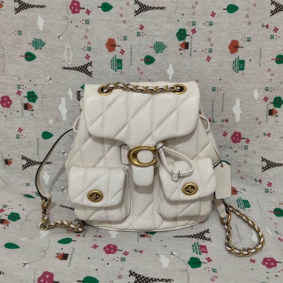 Coach Handbags - Coach Quilted Chalk Leather Drawstring Backpack with Gold Hardware